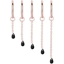 Łańcuszek charms z czarną cyrkonią - różowe złoto - D-074