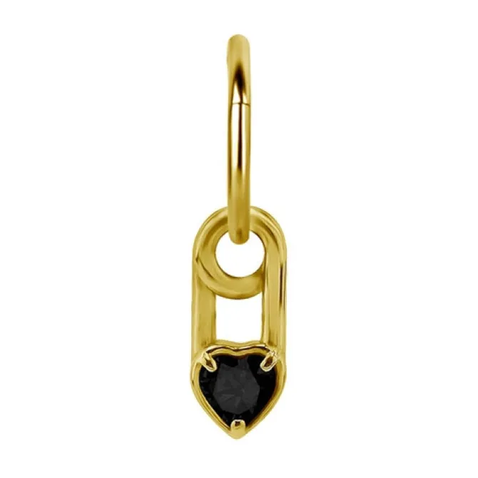 Charms - złota agrafka - czarna cyrkonia - D-017