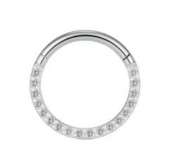 Kółko CLICKER srebrny z białymi cyrkoniamii - K-003