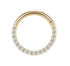 Kółko CLICKER złoty z białymi cyrkoniamii - K-003