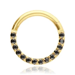 Kółko CLICKER złoty z czarnymi cyrkoniamii - K-003