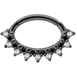 Kolczyk clicker czarny z białymi Premium Zirconia - K-047