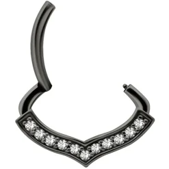 Kolczyk clicker czarny z białymi Premium Zirconia - K-048