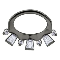 Kolczyk clicker czarny z białymi Premium Zirconia - K-046