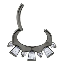 Kolczyk clicker czarny z białymi Premium Zirconia - K-046