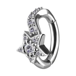 Kolczyk Clicker do pępka srebrna gwiazda z białymi cyrkoniami - CoCr NF- KP-067