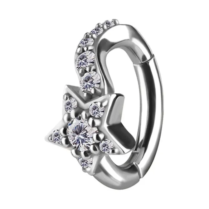 Kolczyk Clicker do pępka srebrna gwiazda z białymi cyrkoniami - CoCr NF- KP-067