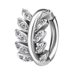 Kolczyk Clicker do pępka srebrny z białymi cyrkoniami - CoCr NF- KP-065