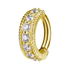 Kolczyk Clicker do pępka złoty z białymi cyrkoniami - CoCr NF- KP-066