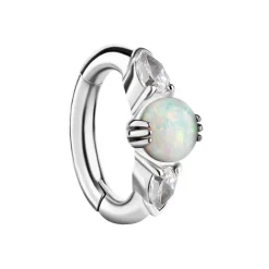 Kolczyk clicker do pępka z białym opalem i białymi cyrkoniami - CoCr NF - srebrny - KP-008