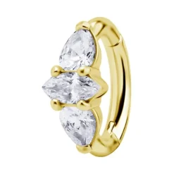 Kolczyk Clicker do pępka złoty z białymi cyrkoniami - CoCr NF- KP-010