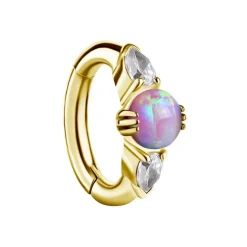 Kolczyk clicker do pępka z różowym opalem i białymi cyrkoniami - CoCr NF - złoty - KP-008