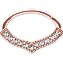 Kolczyk clicker różowe złoto z białymi Premium Zirconia - K-048