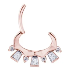 Kolczyk clicker różowe złoto z białymi Premium Zirconia - K-046