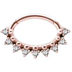 Kolczyk clicker różowe złoto z białymi Premium Zirconia - K-047