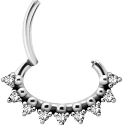 Kolczyk clicker srebrny z białymi Premium Zirconia - K-047