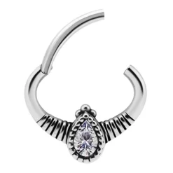 Kolczyk clicker srebrny z białymi cyrkoniami - K-049