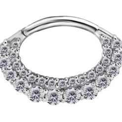 Kolczyk clicker srebrny z białymi Premium Zirconia - CoCr NF - K-043