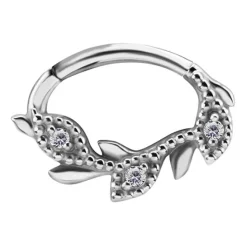 Kolczyk clicker srebrny z białymi Premium Zirconia - CoCr NF - K-045