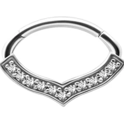 Kolczyk clicker srebrny z białymi Premium Zirconia - K-048