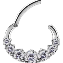 Kolczyk clicker srebrny z białymi Premium Zirconia - CoCr NF - K-042