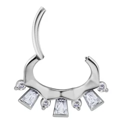 Kolczyk clicker srebrny z białymi Premium Zirconia - K-046