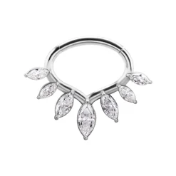 Kolczyk clicker z białymi Premium Zirconia - CoCr NF - srebrny - K-078