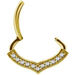 Kolczyk clicker złoty z białymi Premium Zirconia - K-048