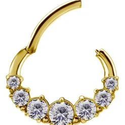 Kolczyk clicker złoty z białymi Premium Zirconia - CoCr NF - K-042