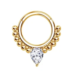 Kolczyk clicker złoty z białą cyrkonią - K-036