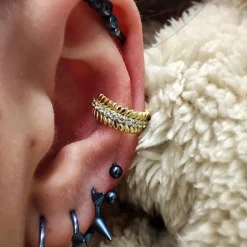 Kolczyk clicker złoty z białymi Premium Zirconia - CoCr NF - K-063