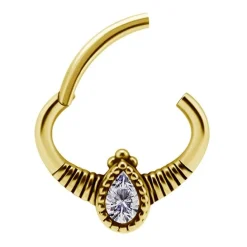 Kolczyk clicker złoty z białymi cyrkoniami - K-049