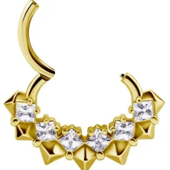 Kolczyk clicker złoty z białymi Premium Zirconia - CoCr NF - K-044