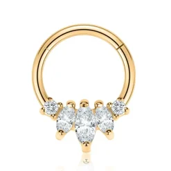 Kolczyk clicker złoty z białymi cyrkoniami - K-038