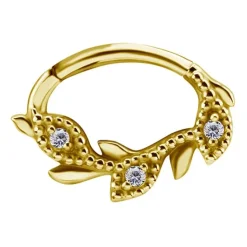 Kolczyk clicker złoty z białymi Premium Zirconia - CoCr NF - K-045