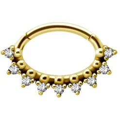 Kolczyk clicker złoty z białymi Premium Zirconia - K-047