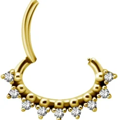 Kolczyk clicker złoty z białymi Premium Zirconia - K-047