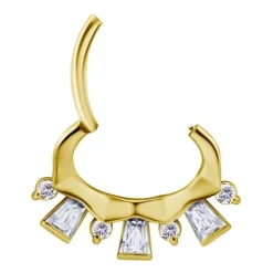 Kolczyk clicker złoty z białymi Premium Zirconia - K-046