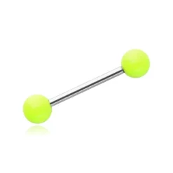 Kolczyk do języka - srebrny z zielonymi kulkami - KJ-011