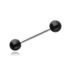 Kolczyk do języka - srebrny z czarnymi kulkami - KJ-011
