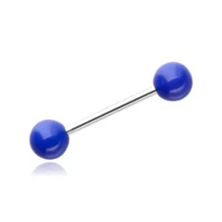 Kolczyk do języka - srebrny z granatowymi kulkami - KJ-011
