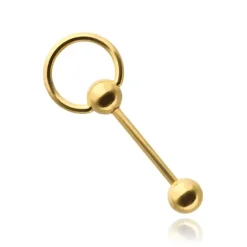 Kolczyk do języka - złota sztanga z kółkiem - KJ-054