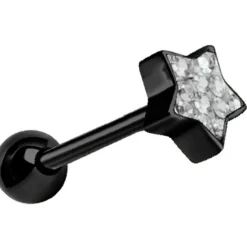 Kolczyk do języka czarna gwiazda z białymi kryształkami - KJ-007