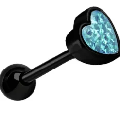 Kolczyk do języka czarne serduszko z niebieskimi kryształkami - KJ-008