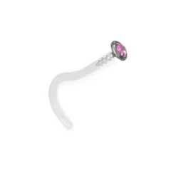 Kolczyk do nosa BioPlast i tytan z różową cyrkonią - BP-020