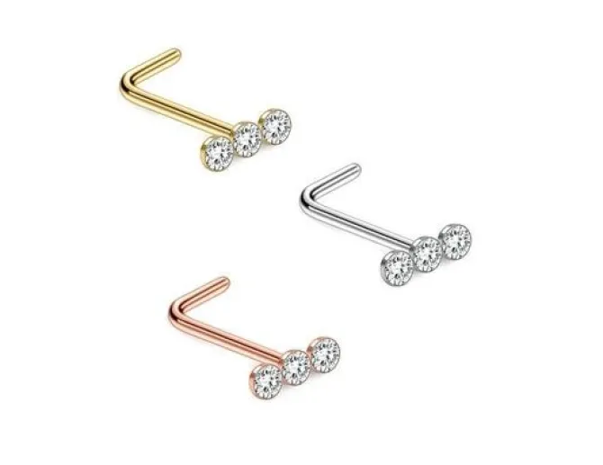 Kolczyk do nosa cyrkonie złoty - NS-015