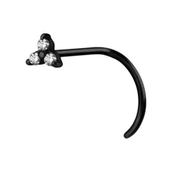 Kolczyk do nosa czarny - białe cyrkonie - NS-022