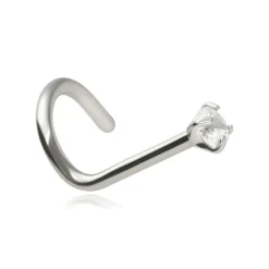 Kolczyk do nosa z białą cyrkonią - srebrny - NS-006
