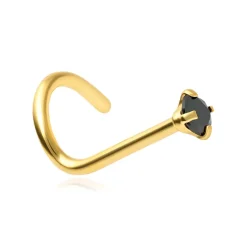 Kolczyk do nosa z czarną cyrkonią - złoty - NS-006