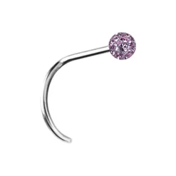 Kolczyk do nosa z różowymi cyrkoniami - srebrny - NS-008